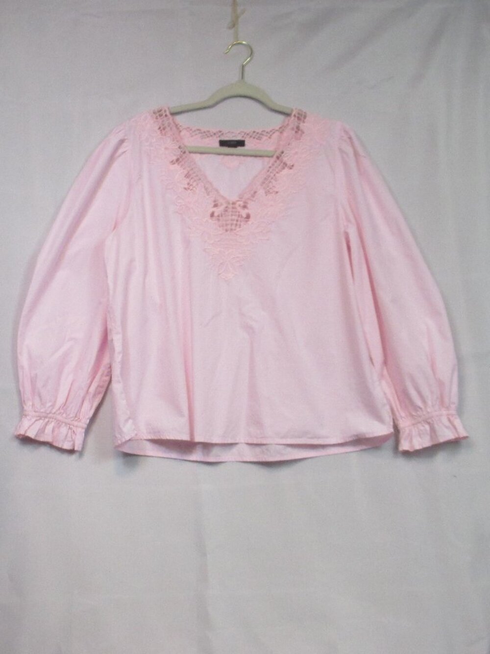 J. Crew Top Womens Blouse Embroidered Eyelet V Neck Pink 100% Cotton Large